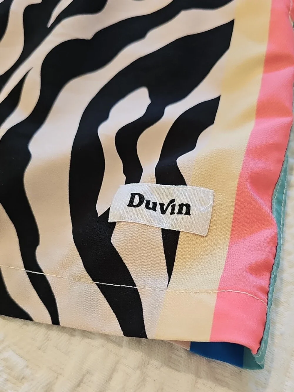 Men's Zebra Print Swim Trunks with Color Stripe Accent - Black & White